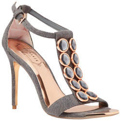 Ted Baker Zlamin Embellished Ankle Strap High Heel Sandals Grey Cotton